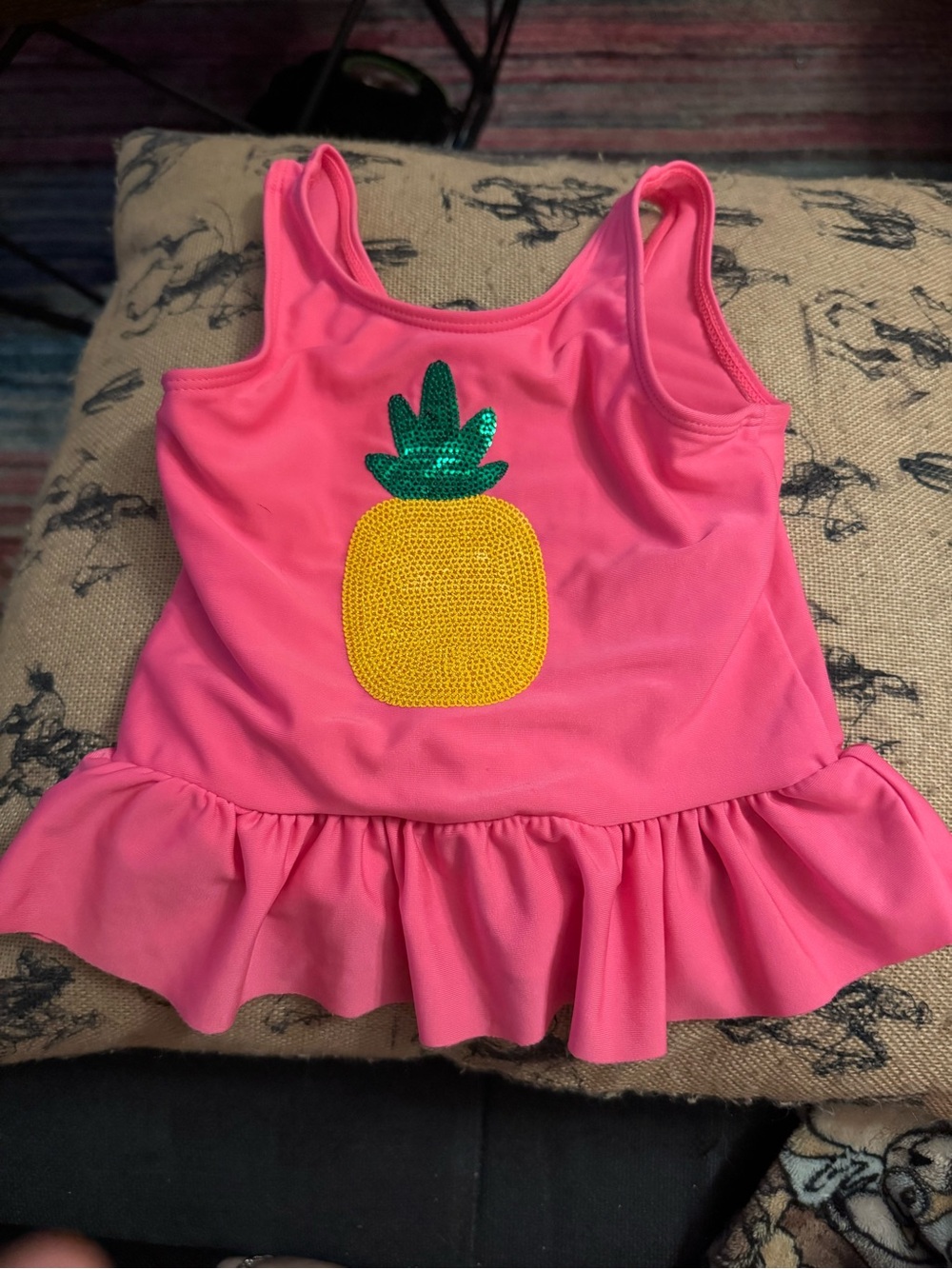 Cat & Jack Girls One-Piece Swim Skirt Ruffle Pineapple Pink 18 months